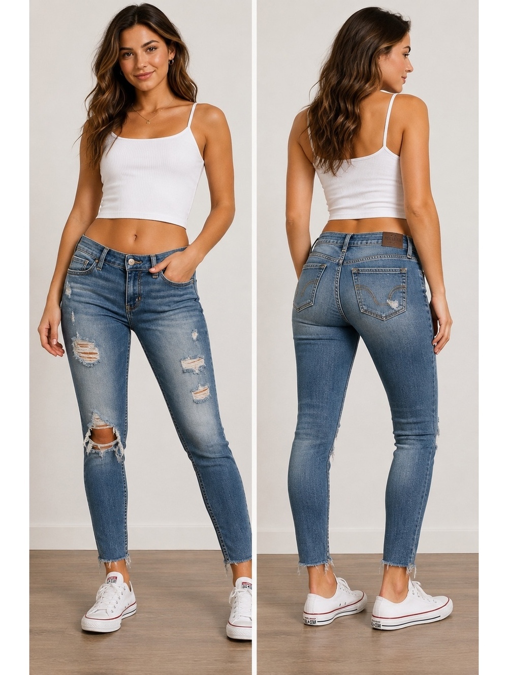 Hollister Women’s Low Rise Super Skinny Distressed Jeans W25 L30 Blue